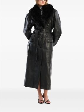 ROTATE Croc-effect real lamb leather coat Farfetch